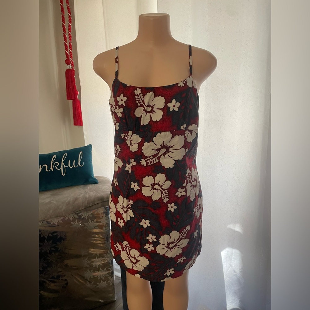 Aloha Republic Floral Spaghetti Strap Dress large Made in Hawaii Zip Back